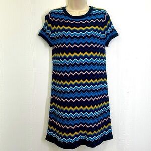 Missoni For Target - Navy Blue Chevron Knit Lined Sweater Mini Dress Size Medium